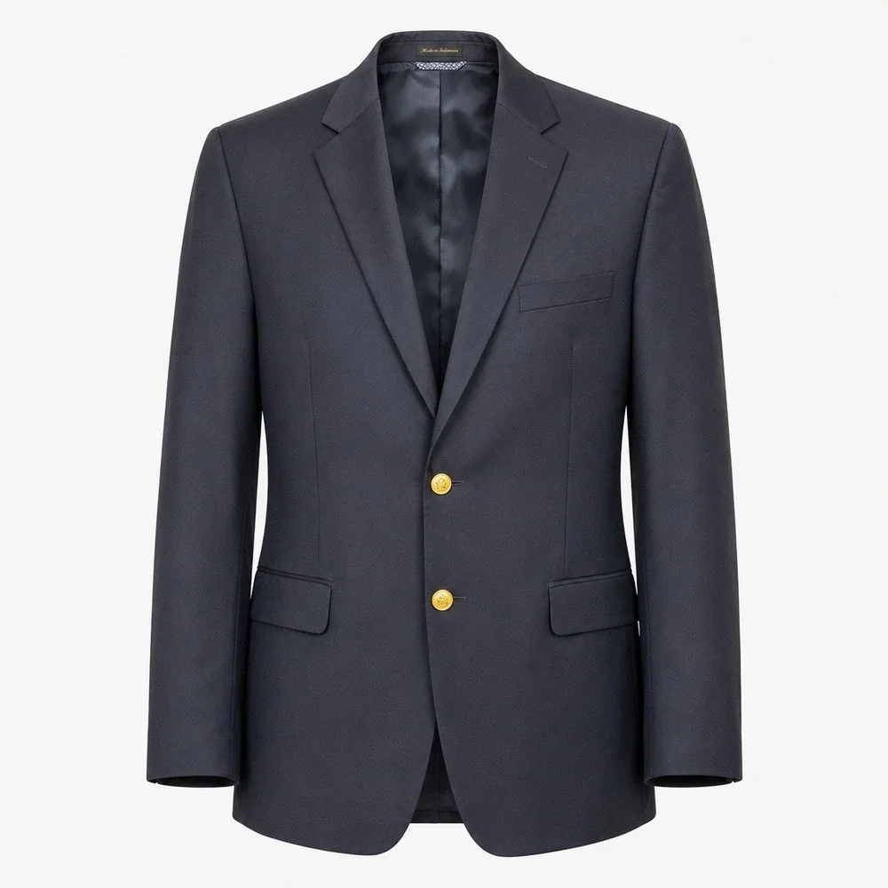 Lauren Ralph Lauren Mens Navy Blue Wool Blend Blazer Gold Crest Buttons 46L